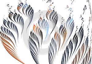 Abstract wavy leaves rise up and are rhythmically arranged on a white background. Abstract fractal background. 3d rendering. 3d photo