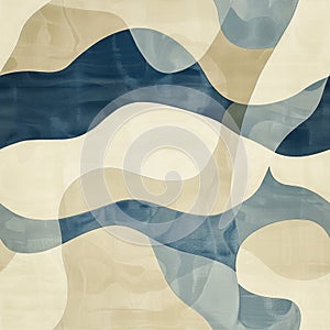 Abstract Wavy Lines in Blue and Beige Color Palette Wall Art
