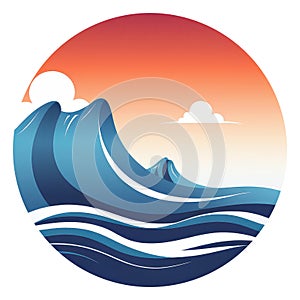 Abstract wavy lines ocean logo with waves and and clound in circle pattern logo. Icon sea waves symbol