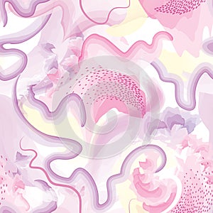 Abstract wavy lines seamless pattern. Spring organic texture with flowing wavy shapes. Beautiful watercolored background photo
