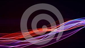 Abstract wavy lines technology background with orange violet light wave effect