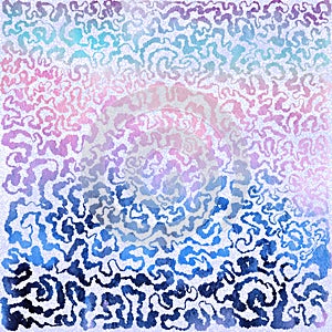Abstract wavy lines texture. Hand drawn minimalistic lace illustration. Blue pink ink abstract lace pattern