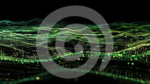 Abstract Wavy Particle Surface, Green Data Stream