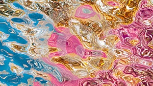 Abstract Wavy Pattern of Blue, Gold, and Pink