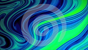 Abstract Wavy Pattern Blue and Green Marbled Effect with Fluid Dynamic Lines