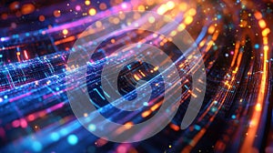 Abstract Wavy Pattern with Glowing Lights and Bokeh Effects