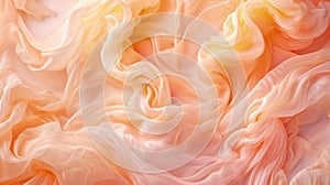 Abstract wavy pattern of peach color textile, soft fabric texture background. Creative illustration of wave of orange pink silk