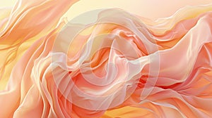 Abstract wavy pattern of peach silk, soft fabric texture background. Creative illustration of wave of orange pink textile like