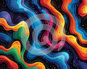 Abstract Wavy Pattern With Vibrant Colors and a SpaceLike Background