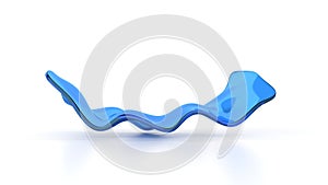 abstract wavy shapes form with blue glass glossy surface. Isolated on white background.