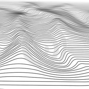 Abstract Wavy Stripe Wireframe Background. Digital Cyberspace Mountains with Valleys. 3D Technology Illustration Landscape