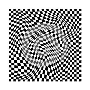 Abstract wavy twisted distorted squares checkered black and white texture