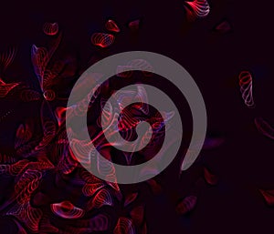 Abstract wavy violet and red psychedelic circles digital motion glitch lines, glowing lights background