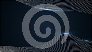 Abstract wavy or wavy lines with lighting effect on dark blue background