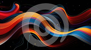 Abstract wavy wired lines texture background, pattern of energy motion in digital space. Cyberspace with glowing waves of red and