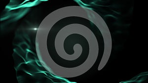 Abstract web background. Green waves on black backdrop. Light blurred white blick is inside the waves.