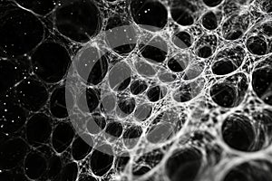 Abstract web-like structure, intricate patterns, dark background, ethereal design