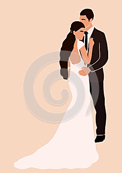 Abstract wedding couple groom and bride card isolated. Fashion minimal trendy