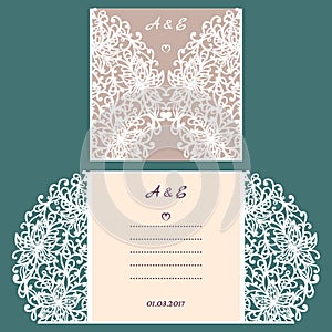 Abstract wedding cutout invitation template. Suitable for lasercutting. Lazercut vector wedding invitation template