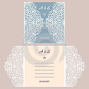 Abstract wedding cutout invitation template. Suitable for lasercutting. Lazercut vector wedding invitation template