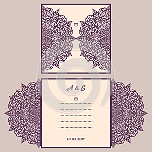 Abstract wedding cutout invitation template. Suitable for lasercutting. Lazercut vector wedding invitation template