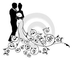 Abstract Wedding Pattern Bride and Groom Silhouette