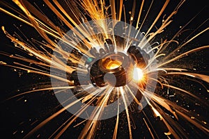 abstract weld sparks or metal cutting blade work background, AI generated