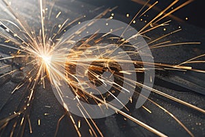 abstract weld sparks or metal cutting blade work background, AI generated