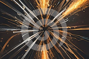 abstract weld sparks or metal cutting blade work background, AI generated