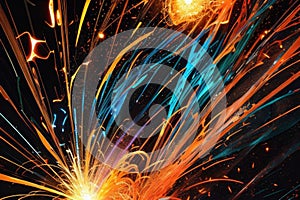 abstract weld sparks or metal cutting blade work background, AI generated