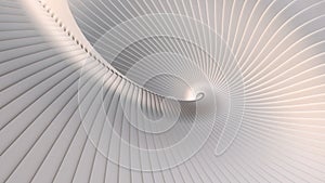 Abstract white background, 3d gray wavy stripes pattern, interesting spiral architectural minimal wallpaper