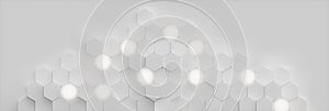 Abstract White background geometric hexagonal abstract background. Surface polygon pattern with glowing hexagons