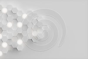 Abstract White background geometric hexagonal abstract background. Surface polygon pattern with glowing hexagons