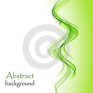 Abstract white background with green lines in the form of waves