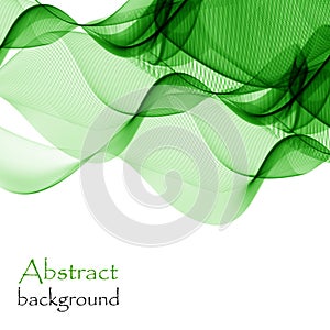 Abstract white background with green lines in the form of waves