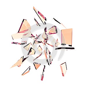 Abstract white background with isolated glass shards and glitter. 3d illustration, 3d ..rendering