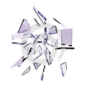 Abstract white background with isolated glass shards and glitter. 3d illustration, 3d ..rendering