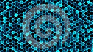 Abstract white background of moving hexagons. Monochrome futuristic pattern in blue and black colors.