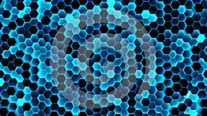 Abstract white background of moving hexagons. Monochrome futuristic pattern in blue and black colors.