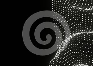 Abstract white background of points. Big data stream. digital particle wave background