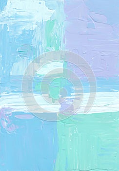 Abstract white, blue and green pastel background, hand painted