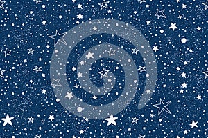 Abstract White and Blue Spots Seamless Pattern - Night Sky with Light Stars