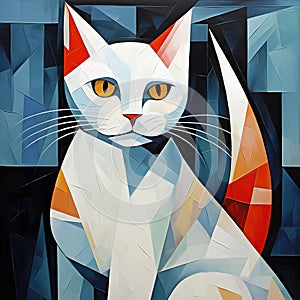 Abstract white cat painting in the style of pablo picasso. Pet. Animals art. Illustration, Generative AI