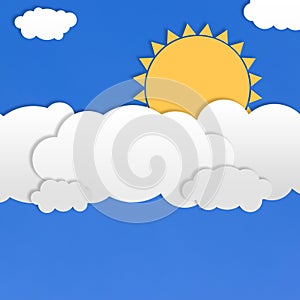 Abstract White Clouds and Yellow Sun in Blue Sky Background