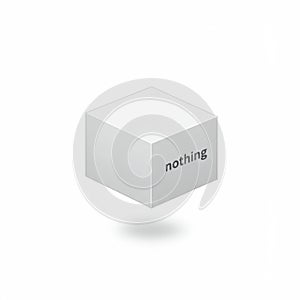 Abstract White Cube with the Word Nothing on a White Background