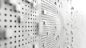 Abstract white cubes on grid wall, perspective view