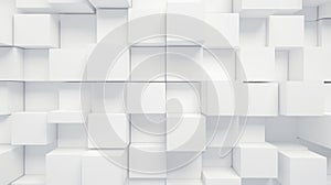 Abstract White Cubes Wall Background. 3d Render Illustration. Generative AI