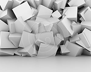 Abstract white cubes wall interior background.