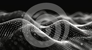 Abstract White Dotted Wave Pattern on Black Background