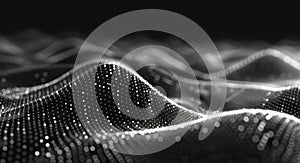 Abstract White Dotted Wave Pattern on Black Background